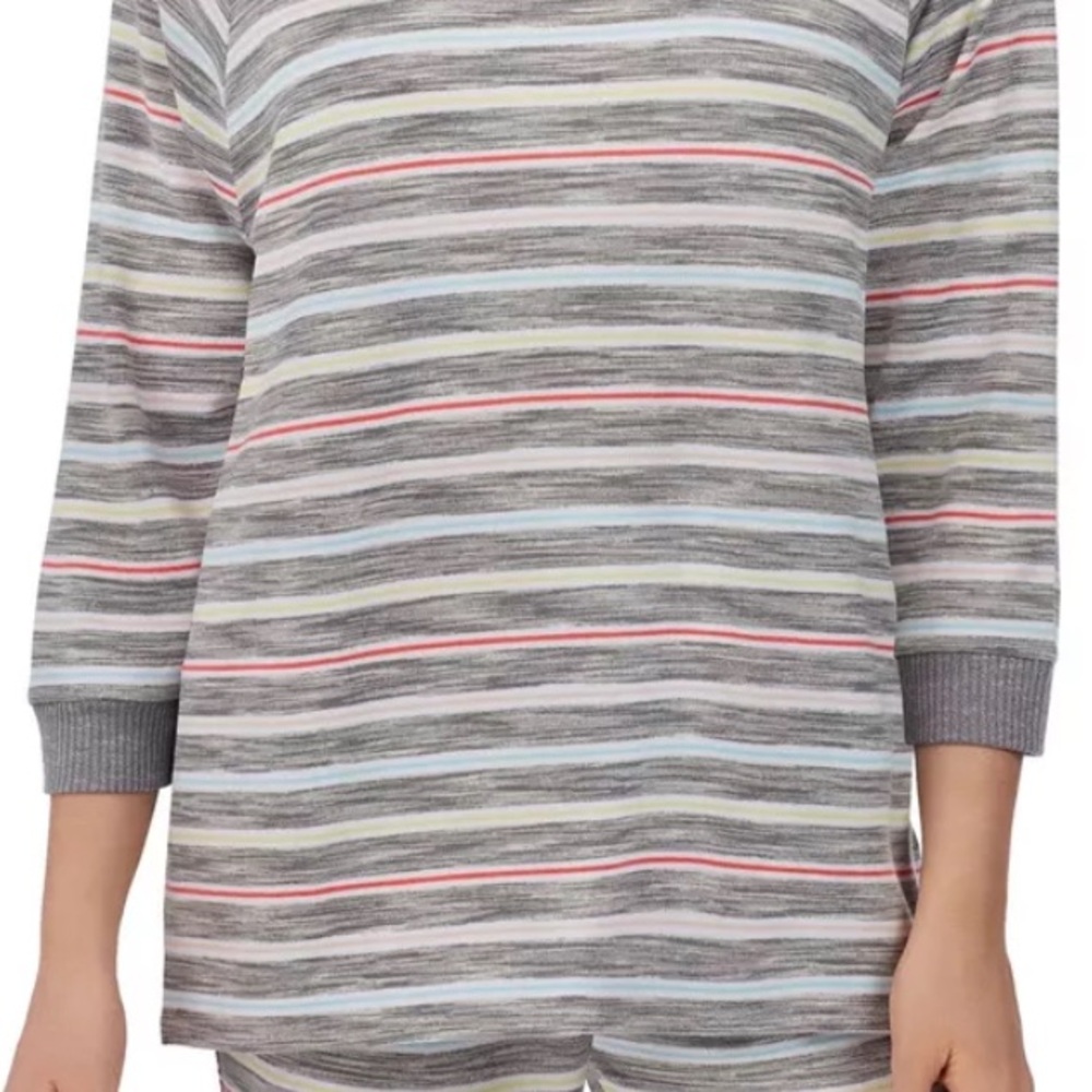 Secret Treasures 3/4 Sleeve Top Sz M & Joggers Sz L Gray Striped Pajamas